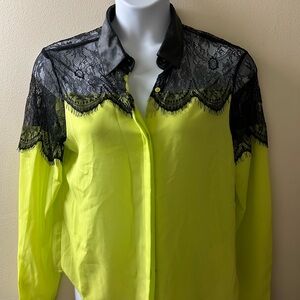 Women's Black and Yellow Lace Top
